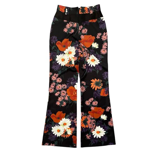 STAUD Austin Pants Size 4 Satin Floral Bloom Flares Black - Picture 6 of 16